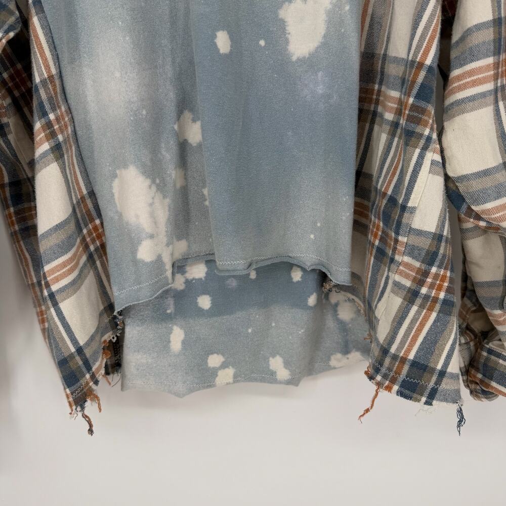 Harley Davidson Graphic Tee Flannel Upcycled Shirt XL Bleach Dye Handmade - Picture 6 of 7